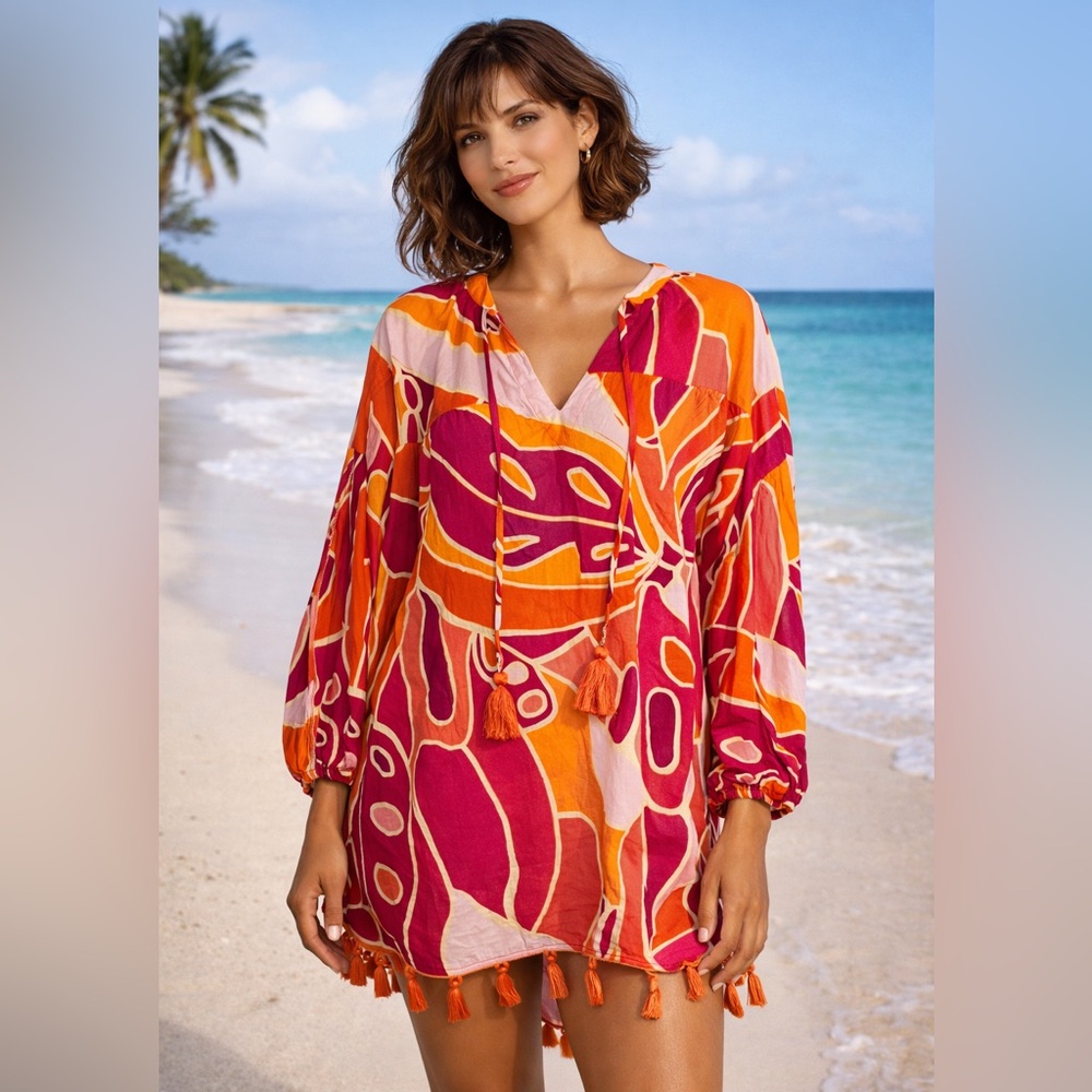 Christian Siriano Vibrant Pink and Orange Coverup
